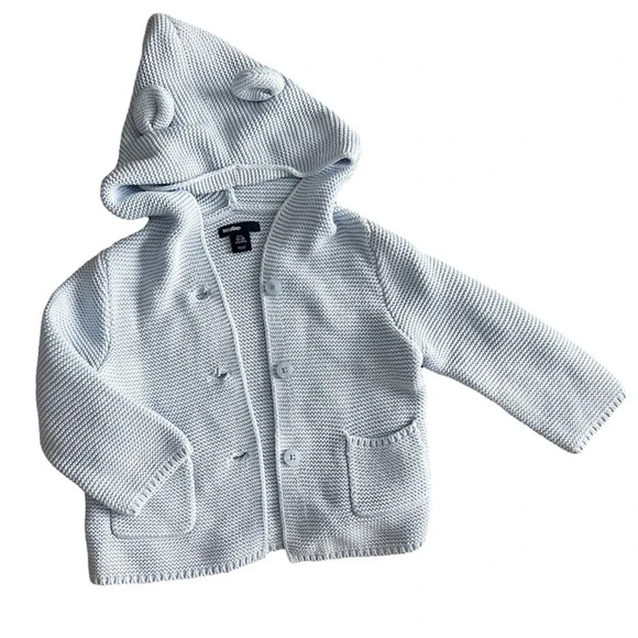 Baby Gap Light Blue Brennan Knit Bear Ear Hooded Sweater - Picture 1 of 6